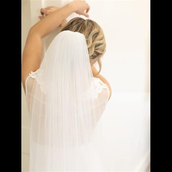Bride Wedding Veil Long Cathedral Veil Drop Veil Soft Tulle Bridal Veils (White) - Picture 6 of 7